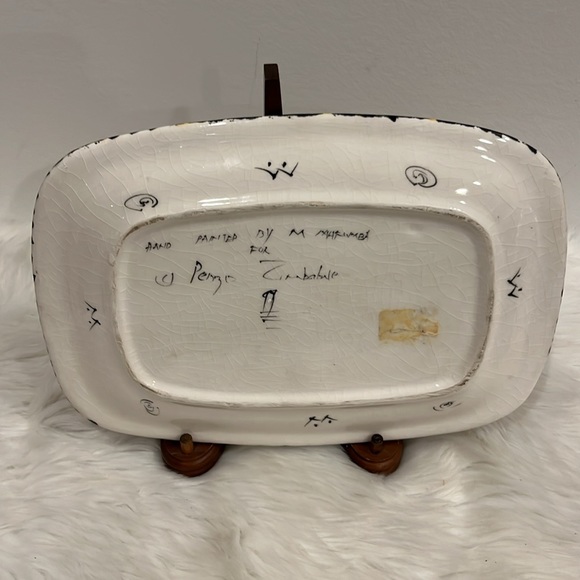Vintage Penzo Zimbabwe Serving Tray African Art Hand Painted Signed Dishes Anima - Picture 3 of 7